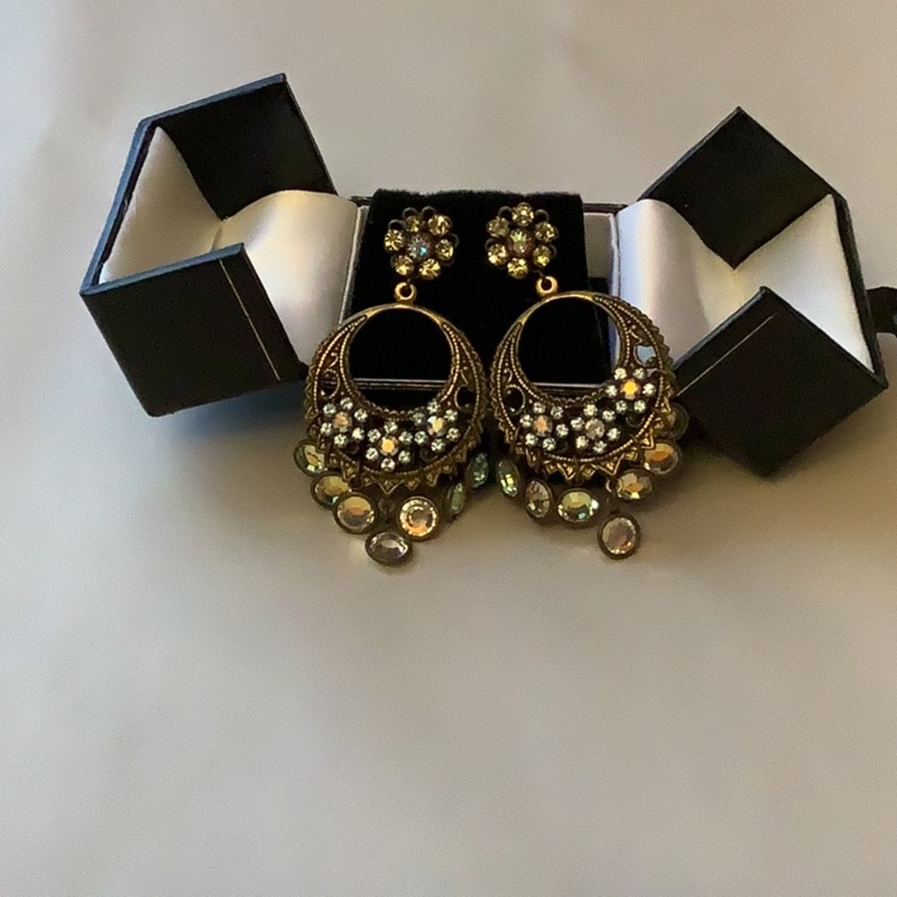 Brass and Crystals floral bohemian Earrings Set